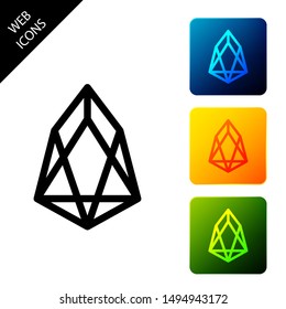 Cryptocurrency coin EOS icon isolated. Physical bit coin. Digital currency. Altcoin symbol. Blockchain based secure crypto currency. Set icons colorful square buttons. Vector Illustration