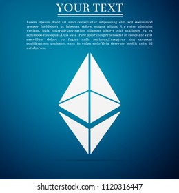 Cryptocurrency coin Ethereum ETH icon isolated on blue background. Physical bit coin. Digital currency. Altcoin symbol. Blockchain based secure crypto currency. Flat design. Vector Illustration