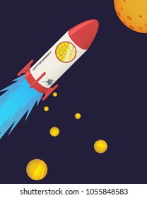 cryptocurrency coin falling down from rocket hole