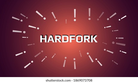 Cryptocurrency coin hardfork with exclamation point on red background. Splitting a coin into two ways. Vector illustration for news.