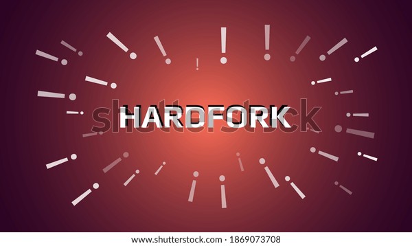 Cryptocurrency coin hardfork with exclamation point\
on red background. Splitting a coin into two ways. Vector\
illustration for\
news.