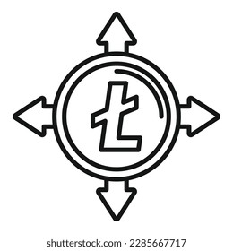 Vector de contorno de icono de moneda criptodivisa. Dinero criptográfico. trueque de evolución