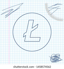 Cryptocurrency coin Litecoin LTC line sketch icon isolated on white background. Physical bit coin. Digital currency. Altcoin symbol. Blockchain based secure crypto currency. Vector Illustration