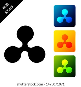 Cryptocurrency coin Ripple XRP icon isolated. Physical bit coin. Digital currency. Altcoin symbol. Blockchain based secure crypto currency. Set icons colorful square buttons. Vector Illustration