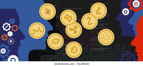 cryptocurrency coin set  bitcoin digital currency virtual money exchange finance illustration vector