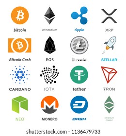 Cryptocurrency Coin Sign Vector Set Isolated