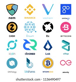 Cryptocurrency Coin Sign Vector Set Isolated