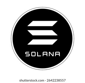 Cryptocurrency coin with a Solana symbol on the face. The coin is depicted in black and white. Vector illustration.