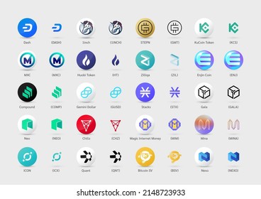 Símbolo de moneda de criptografía e icono. Juego de monedas para el logotipo de la moneda criptográfica de la versión en color. Aislado sobre fondo blanco. EPS10 vectores.