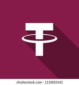 Cryptocurrency coin Tether USDT icon isolated with long shadow. Physical bit coin. Digital currency. Altcoin symbol. Blockchain based secure crypto currency. Flat design. Vector Illustration
