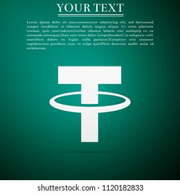 Cryptocurrency coin Tether USDT icon isolated on green background. Physical bit coin. Digital currency. Altcoin symbol. Blockchain based secure crypto currency. Flat design. Vector Illustration