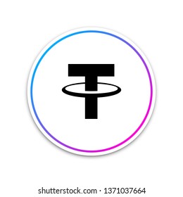 Cryptocurrency coin Tether USDT icon on white background. Physical bit coin. Digital currency. Altcoin symbol. Blockchain based secure crypto currency. Circle white button. Vector Illustration