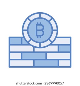 Moneda de criptomoneda con pared, ícono de concepto de pared de bitcoin
