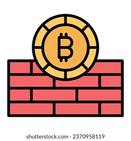 Cryptocurrency coin with wall, concept icon of bitcoin wall