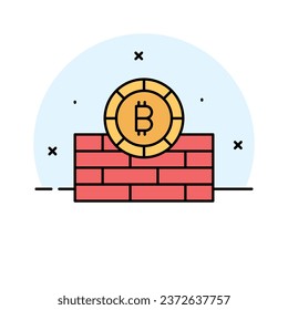 Cryptocurrency coin with wall, concept icon of bitcoin wall