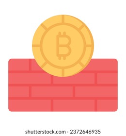 Cryptocurrency coin with wall, concept icon of bitcoin wall