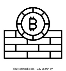 Cryptocurrency coin with wall, concept icon of bitcoin wall