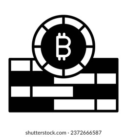 Cryptocurrency coin with wall, concept icon of bitcoin wall