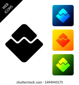 Cryptocurrency coin Waves icon isolated. Physical bit coin. Digital currency. Altcoin symbol. Blockchain based secure crypto currency. Set icons colorful square buttons. Vector Illustration