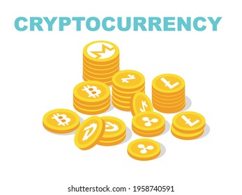 Cryptocurrency coins isolated on white background