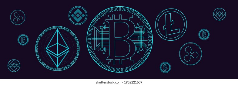 Cryptocurrency coins tokens vector graphics