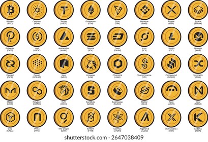 Cryptocurrency Collection, Crypto icon set. Crypto coin logo collection.