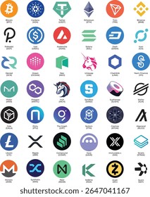 Coleção de Criptomoedas, Conjunto de ícones de Criptografia. Coleção de logotipo de moeda de criptografia.
