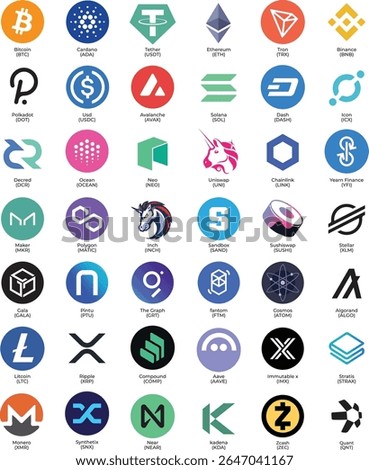 Cryptocurrency Collection, Crypto icon set. Crypto coin logo collection.