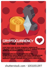 Cryptocurrency color isometric poster