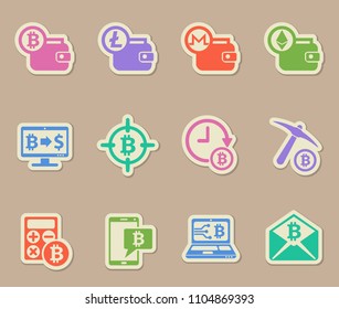 cryptocurrency color vector icons on paper stickers