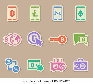 cryptocurrency color vector icons on paper stickers