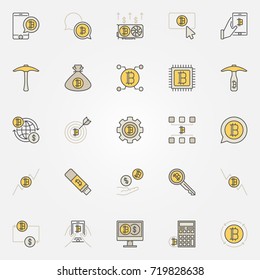 Cryptocurrency colorful icons. Vector set of virtual currency creative symbols or design elements