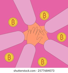 Cryptocurrency community and crypto coins. Devices for storing electronic cryptocurrency banknotes. Savings blockchain Technology. Flat vector illustration.