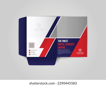 Cryptocurrency Company Business folder for files, design. The layout is for posting information about the company, photo, text. Modern geometric style. pocket folder for brand identity presentation