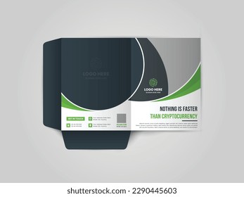 Cryptocurrency Company Business folder for files, design. The layout is for posting information about the company, photo, text. Modern geometric style. pocket folder for brand identity presentation