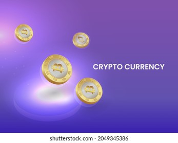 Conceito De Criptomoeda Com Smartphone 3D E Bitcoins Dourados Em Fundo Roxo.