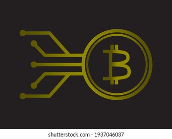 Concepto criptodivisa, signo de bitcoína abstracta con microcircuito, icono vector.