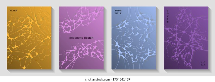 Cryptocurrency concept abstract vector covers. Rounded waves flux backgrounds. Creative title page vector templates. Hi tech cover pages graphic design set.