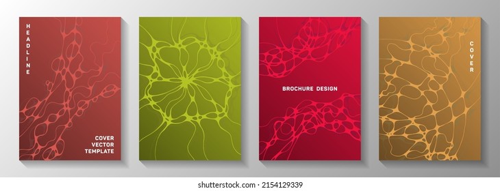 Cryptocurrency concept abstract vector covers. Liquid curve lines stream backgrounds. Creative banner vector layouts. Radiology cover pages graphic design set.