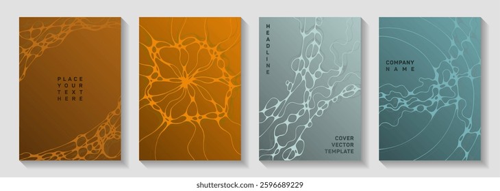 Cryptocurrency concept abstract vector covers. flexible waves blockchain backgrounds. Stylish brochure vector layouts. Engineering cover pages graphic design set.