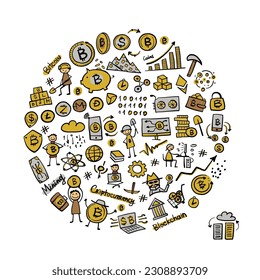 Cryptocurrency concept art, bitcoin mining technology for web banners, images, printed materials