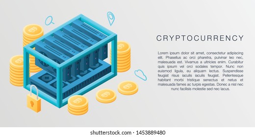 Cryptocurrency concept banner. Isometric illustration of cryptocurrency vector concept banner for web design