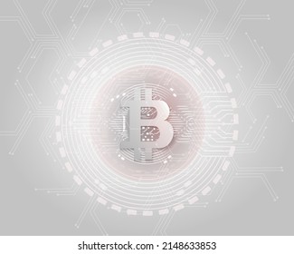 Cryptocurrency concept.  bitcoin  with circuit board pattern. Vector futuristic background with blockchain technology based crypto currency. Financial concept. Virtual money