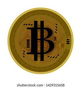 Cryptocurrency concept. Bitcoin sign textured with circuit board pattern. Vector futuristic illustration with blockchain technology based crypto currency. Financial concept. Virtual money