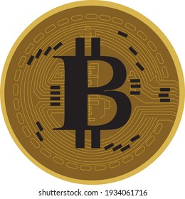 Cryptocurrency concept. Bitcoin sign textured with circuit board pattern. Vector futuristic illustration with blockchain technology based crypto currency. Financial concept. Virtual money