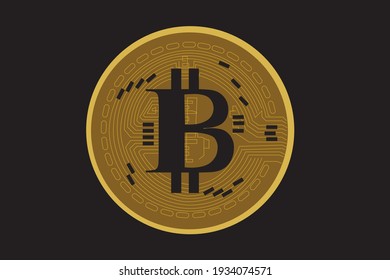 Concepto de criptodivisa. Signo de bitcoin texturado con un patrón de placa de circuito. Ilustración vectorial futurista con moneda criptográfica basada en tecnología blockchain. Concepto financiero. Dinero virtual