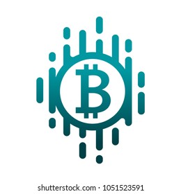 Cryptocurrency concept. Bitcoin sign. Vector flat illustration with blockchain technology based crypto currency. Financial or technology concept. Virtual money