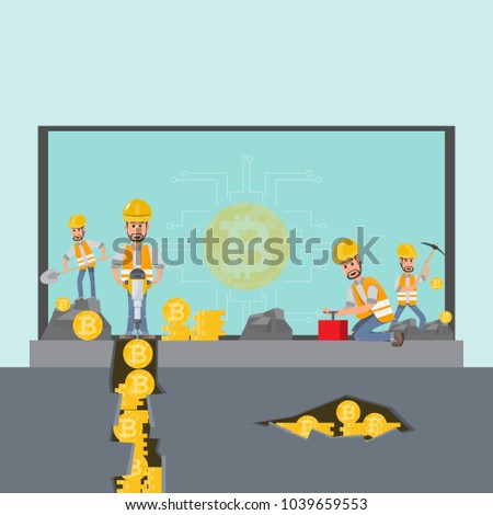 Cryptocurrency Concept Businessman Miner Shovel Digging Stock Vector - 