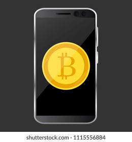 Cryptocurrency concept. Businessman mining bitcoins. Vector illustration