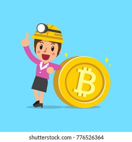Cryptocurrency concept businesswoman with big coin